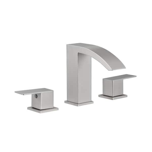 Satico 8 in. Widespread Double Handle Bathroom Sink Faucet with Waterfall Spout in Brushed Nickel (1-Pack)