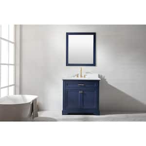 Milano 36 in. W x 22 in. D Bath Vanity in Blue with Quartz Vanity Top in White with White Basin