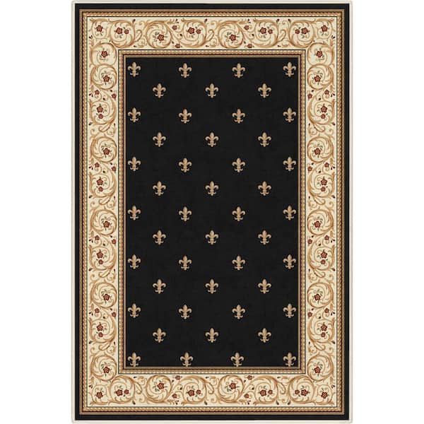 Well Woven Black 3 ft. 3 in. x 5 ft. Flat-Weave Apollo Fleur De Lis Traditional Oriental Border Area Rug