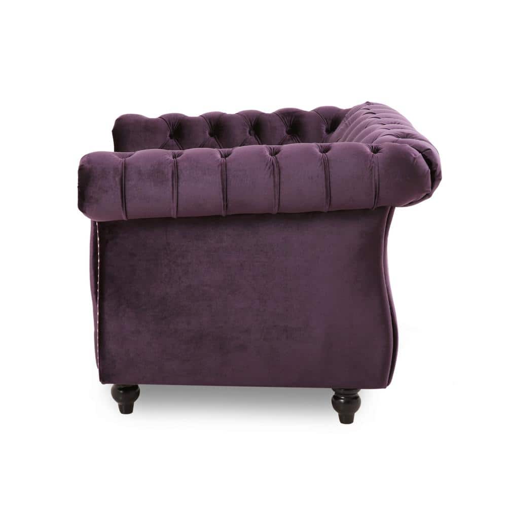 Blackberry Velvet Handcrafted Slope Arm Club Chair