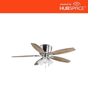 Sidlow 52 in. Indoor LED Brushed Nickel Hugger Dry Rated Ceiling Fan with 5 QuickInstall Reversible Blades and Light Kit