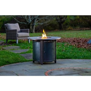 Hartwick 34 in. Outdoor Round Cast Aluminum Gas Fire Pit in Topaz Bronze with Clear Glass Fire Beads
