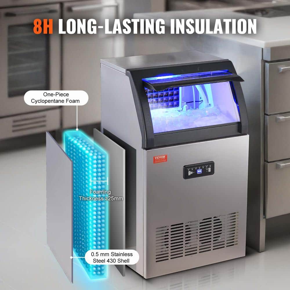 VEVOR Silver Stainless Steel Commercial Ice Maker with LED Display