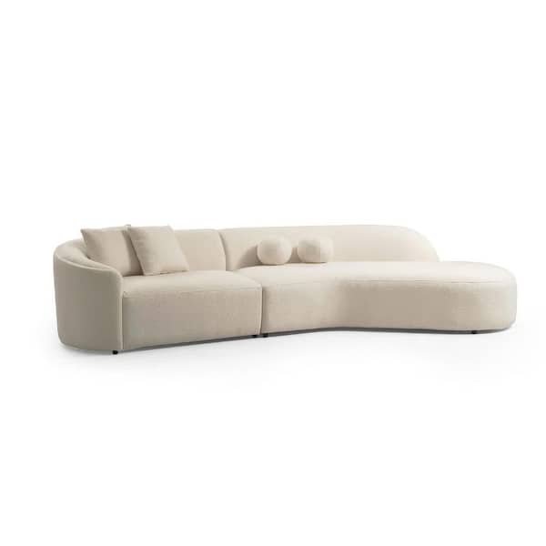 134.00 in. Track Arm 2 Piece Wool Curved Sectional Sofa in. White
