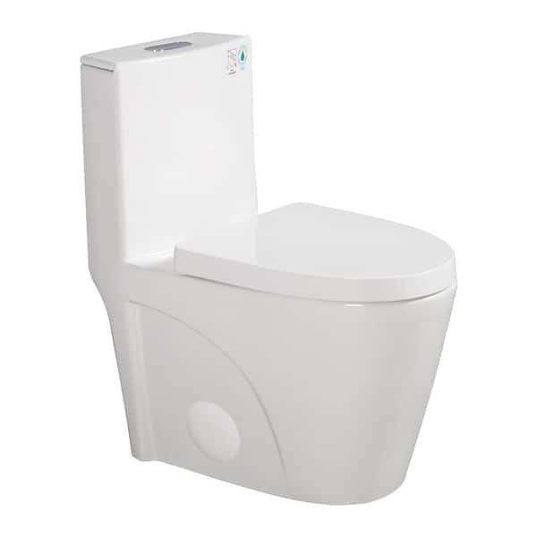 1-Piece 1.1/1.60 GPF Dual Flush Elongated Round Toilet in Glossy White, Seat Included
