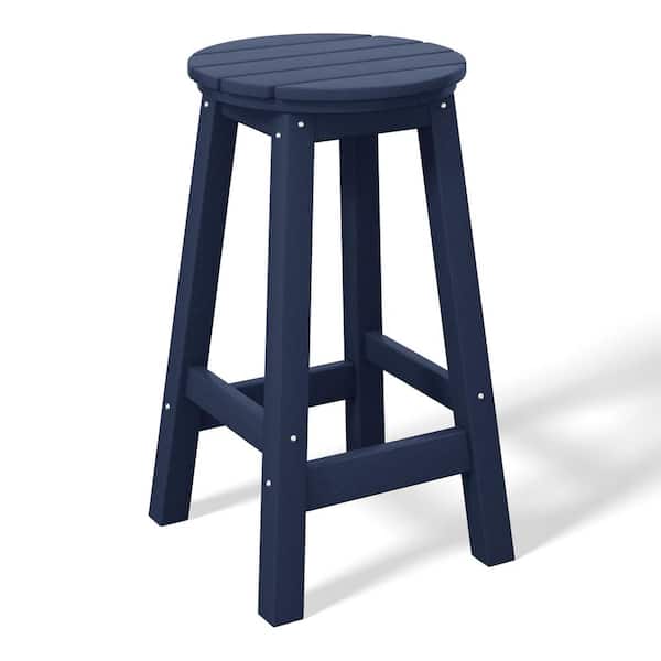 WESTIN OUTDOOR Laguna 24 in. Round HDPE Plastic Backless Counter Height Outdoor Dining Patio Bar Stool in Navy Blue