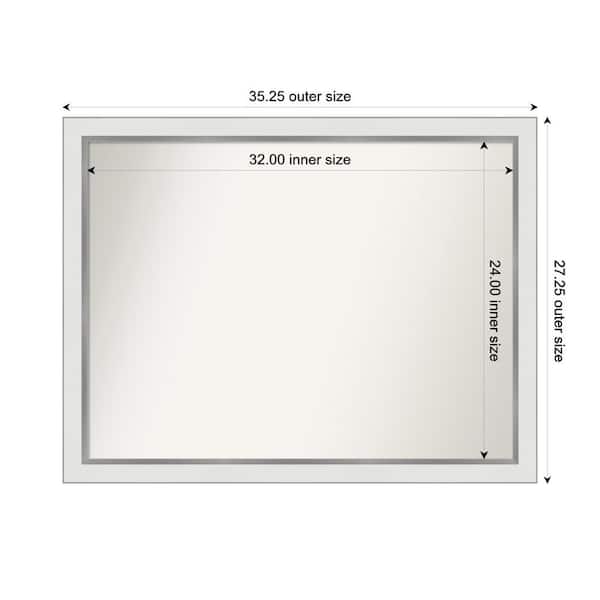 Amanti Art Medium Rectangle Satin White Silver Casual Mirror (27 in. H x 35 in. W)