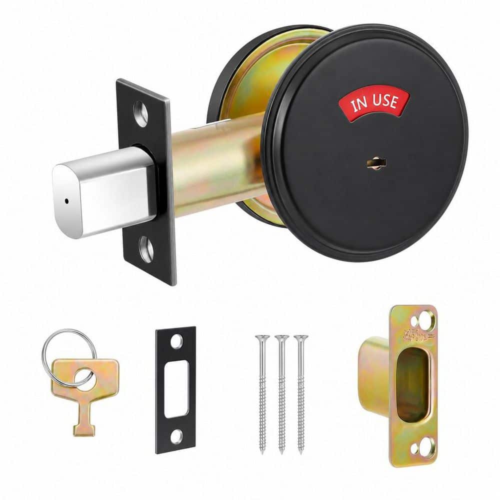 "1-Piece Vacant Occupied Bathroom Lock with Occupancy Indicator Included, Fit Door Thickness 1 3/8"" to 2"" in Black" price history on PriceWatchPro