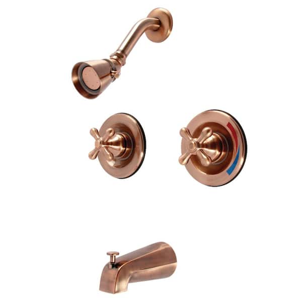 Kingston Brass Vintage Double Handle 1-Spray Tub and Shower Faucet 2 GPM with Corrosion Resistant in Antique Copper with Volumn Control