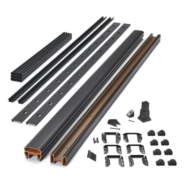 Trex Transcend 8 ft. x 42 in. Charcoal Black Composite Rail Kit in with Black Round Aluminum Balusters-Stair