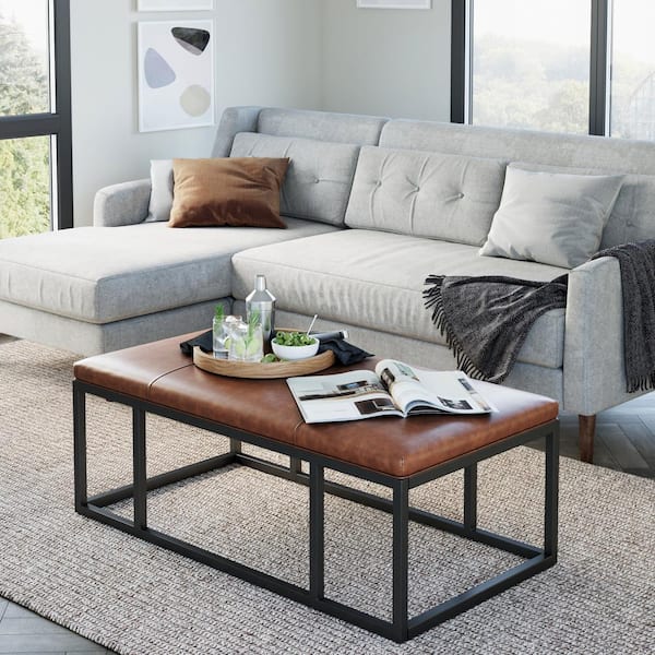 Nathan James Nelson 47 In Warm Brown, Brown Leather Coffee Table