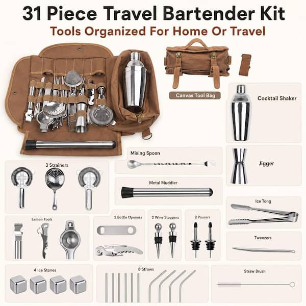 Wudkey 31-Piece Travel Bartender Kit-Bartending Kit with Bar Tools