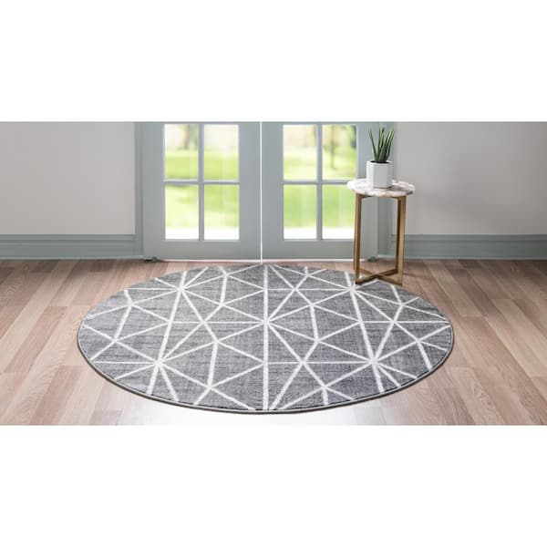 Matrix Trellis Geometric Dark Gray 3 ft. 3 in. x 3 ft. 3 in. Round Area Rug