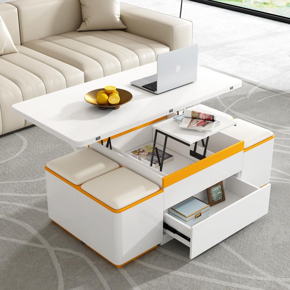 Harper & Bright Designs White 47.2 in. Modern Rectangle Lift-Top