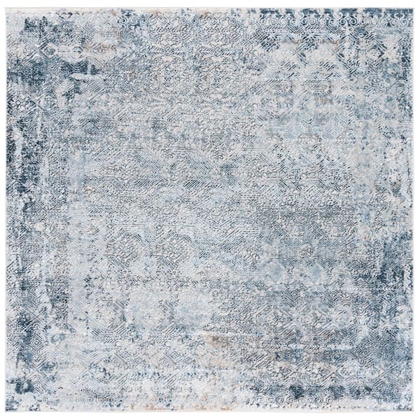 Parker 7 ft. x 7 ft. Blue/Taupe Distressed Geometric square Area Rug