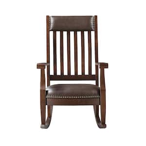 Raina in Brown PU and Walnut with Rubber Wood, PU, Foam, Plywood Rocking Chair
