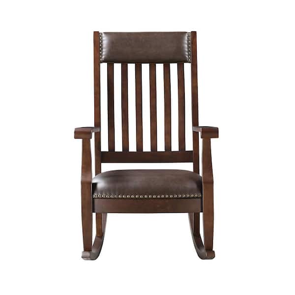 Acme Furniture Raina in Brown PU and Walnut with Rubber Wood, PU, Foam, Plywood Rocking Chair