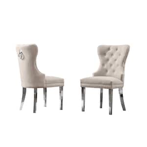 Pam Cream Velvet Upholstered Side Chair with Stainless Steel (Set of 2)