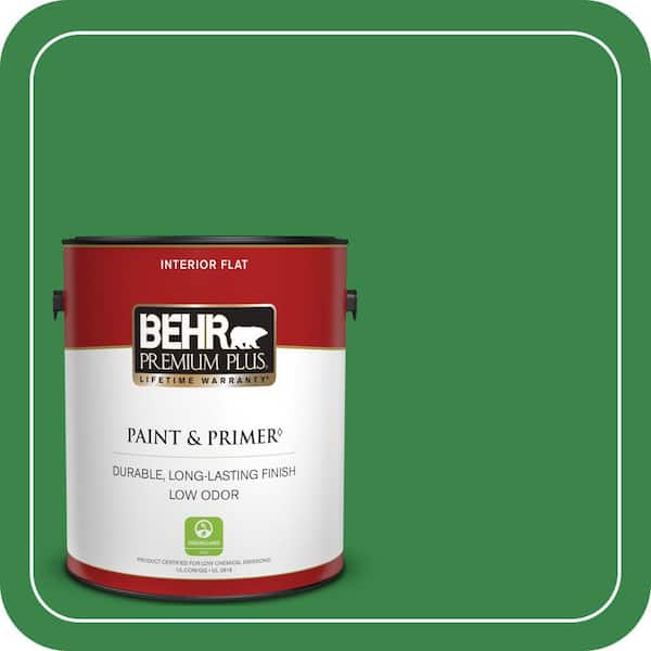 BEHR PREMIUM PLUS 1 gal. #450B-7 Green Grass Flat Low Odor Interior Paint & Primer