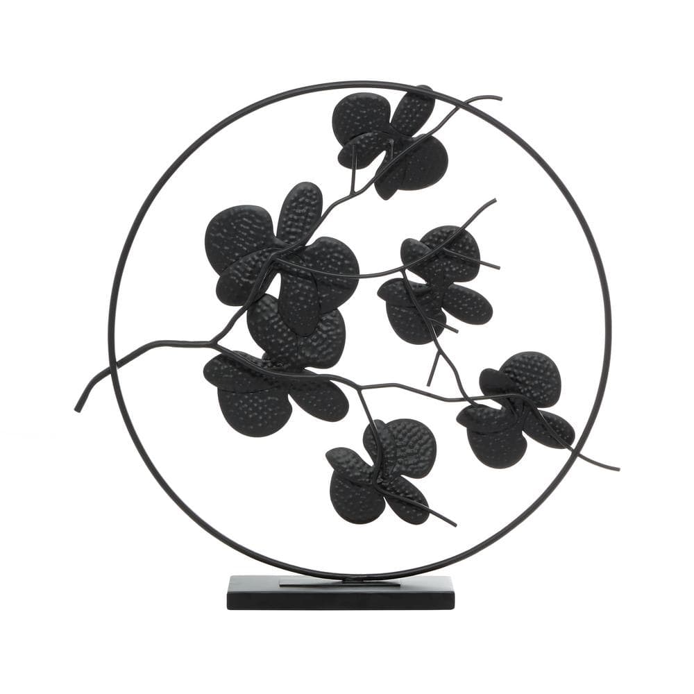 Elegant Black Metal Orchid Floral Sculpture 26"