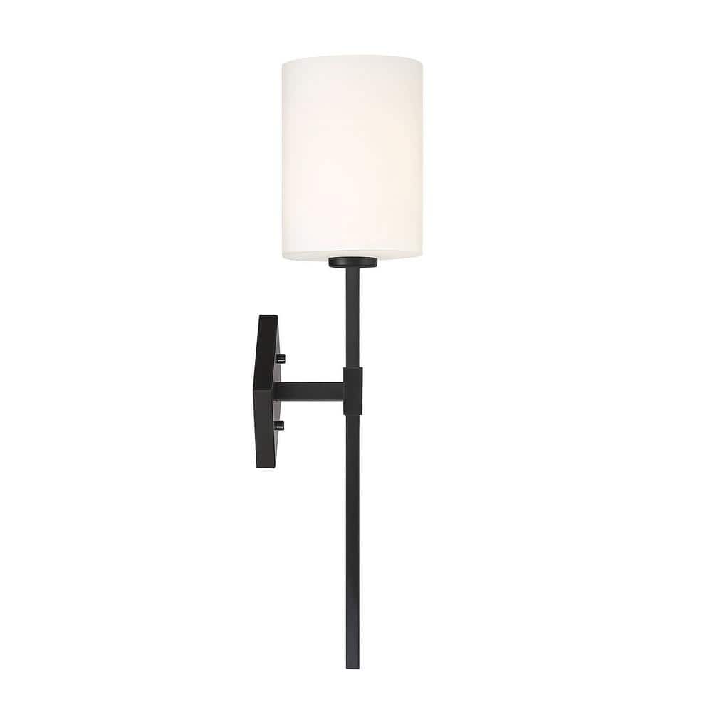 Destin Matte Black 1-Light Wall Sconce with Opal Glass Shade