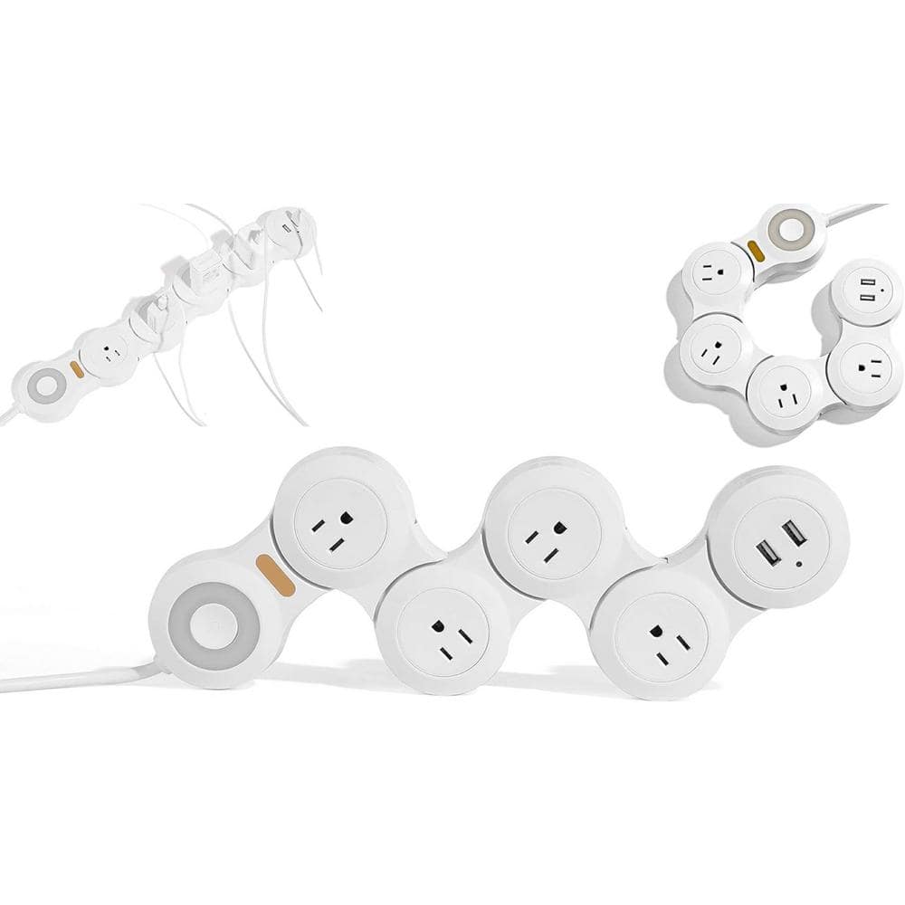 4-Outlet Flexible Surge Protector Power Strip with USB Port, 6 ft. Cord Len