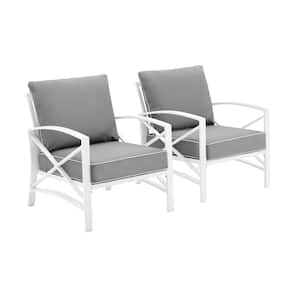 Kaplan White 2-Piece Metal Patio Seating Set with Grey Cushions