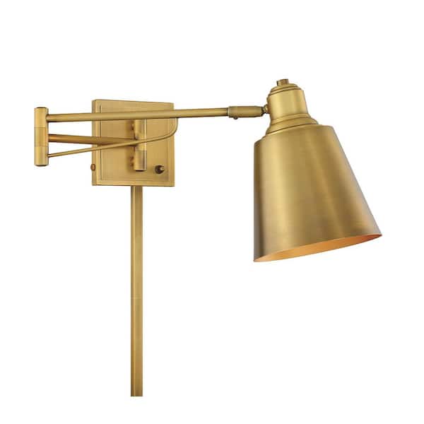 TUXEDO PARK LIGHTING 6.5 in. W x 8.75 in. H 1-Light Natural Brass Adjustable Wall Sconce with Vintage Metal Shade