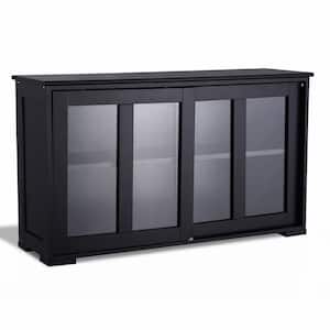 Black Kitchen Cabinet Buffet Sideboard with Sliding Glass Doors