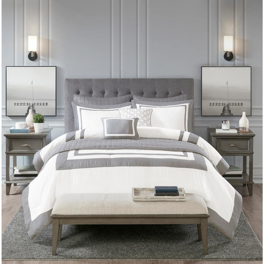 Madison Park Heritage King Microfiber 8-Piece Bedding Set in Gray