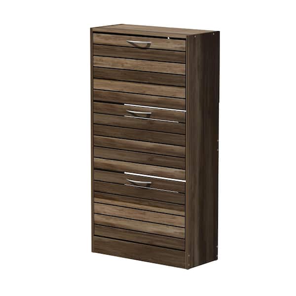 FUFU&GAGA 42.3 in. H x 22.4 in. W, Brown Wood Grain Environment-Friendly High-Quality Particle Board Shoe Storage Cabinet