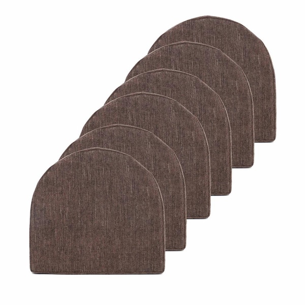 Sweet Home Collection High-Density Memory Foam 17 in. x 16 in. U-Shaped Non-Slip Indoor/Outdoor Chair Seat Cushion with Ties Coffee (6-Pack)