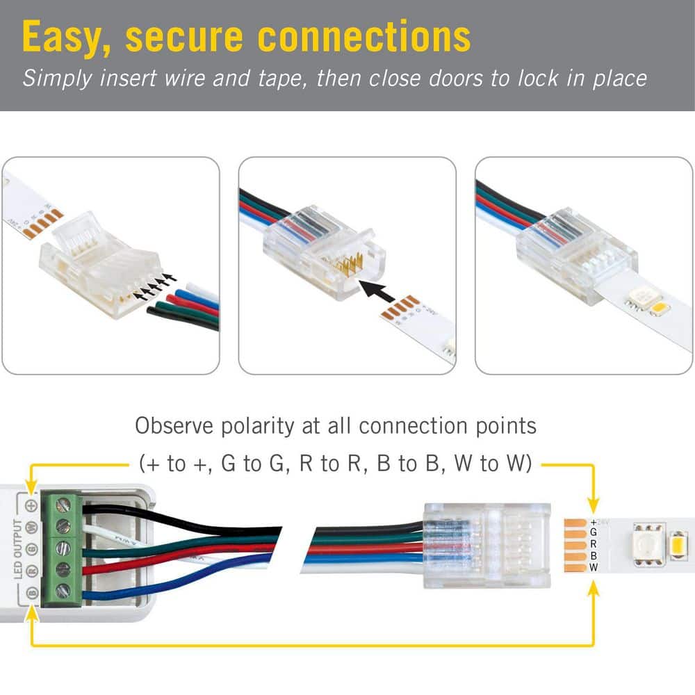 5-Pin Clear LED Strip Light RGB+W Wire Connectors, 6 Pack