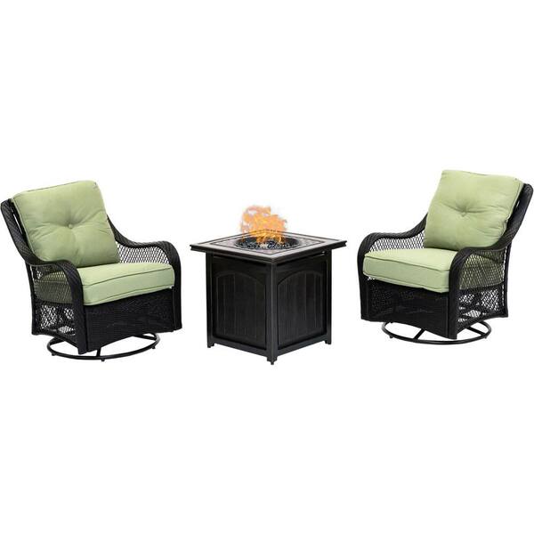 Hanover Orleans 3Piece Steel Patio Fire Pit Conversation Set with