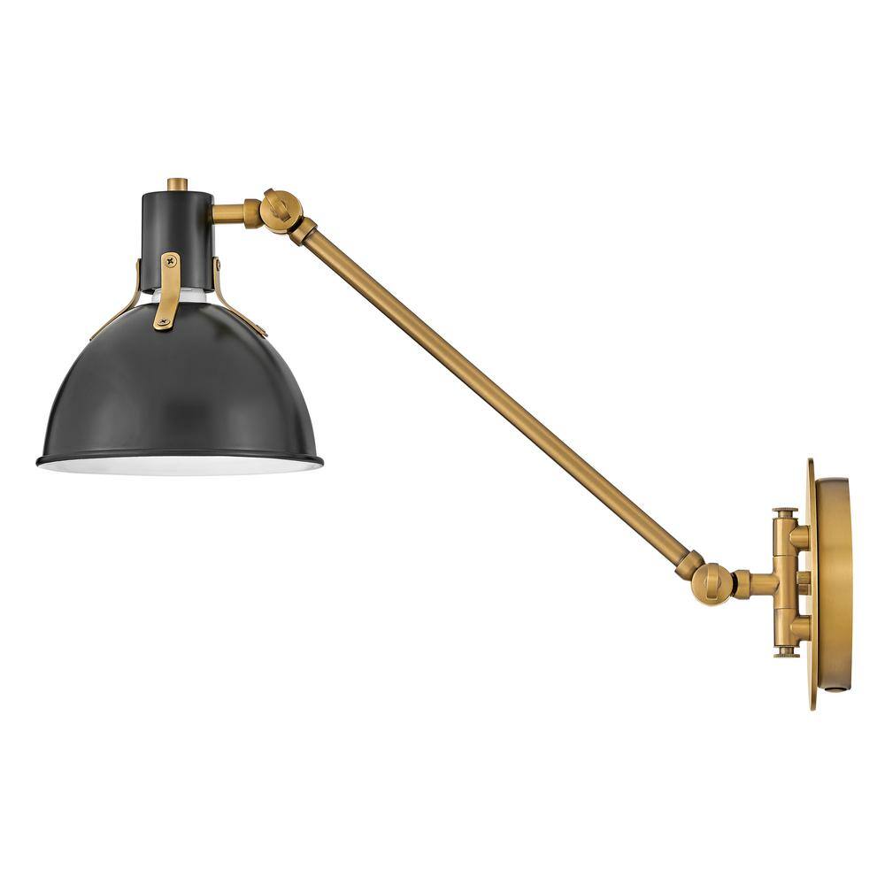 Satin Black and Lacquered Brass Swing Arm Wall Sconce