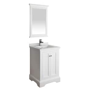Windsor 24 in. W Traditional Bath Vanity in Matte White with Quartz Stone Vanity Top in White with White Basin, Mirror