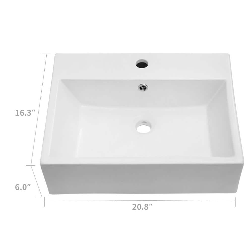20.8" White Ceramic Rectangular Wall-Mounted Bathroom Sink