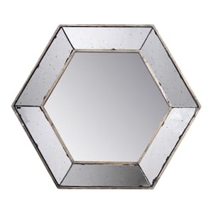 21 in. W x 18 in. H Silver Hexagon Metal Framed Wall, Home Decor Accent Mirror for Living Room, Entryway, Bedroom