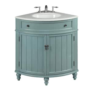 Thomasville 24 in. W x 24 in. D x 34.5 in. H in. Bath Vanity in Blue with Marble Vanity Top in White with White Basin