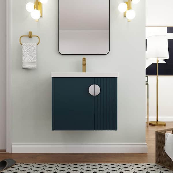 UPIKER Modern 24 in. W. x 18.5 in. D x 20.7 in. H Single Sink Floating Bath Vanity in Green with White Ceramic Top