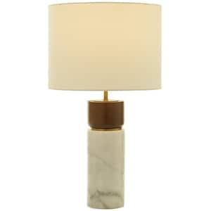 25 in. White Marble Thick Stand Task and Reading Table Lamp with Drum Shade