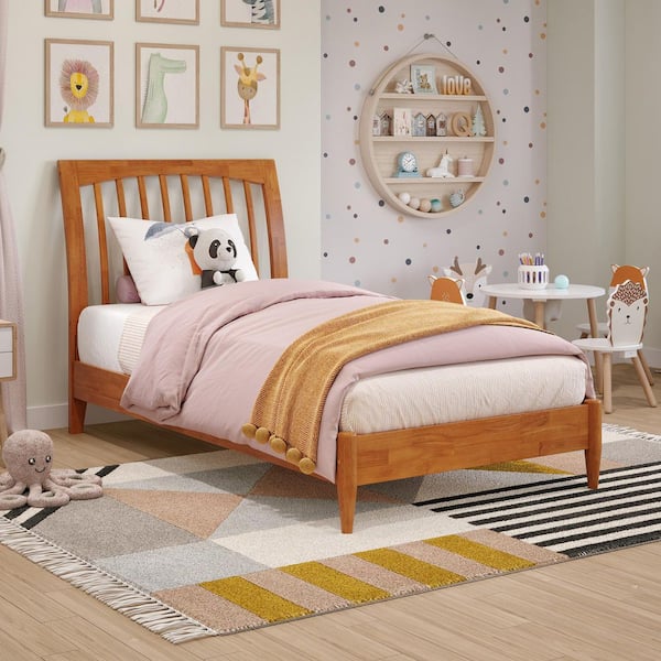 AFI Orleans Light Toffee Natural Bronze Solid Wood Frame Twin Low Profile Sleigh Platform Bed