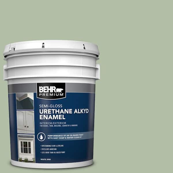 BEHR PREMIUM 5 gal. #S390-3 Creamy Spinach Urethane Alkyd Semi-Gloss Enamel Interior/Exterior Paint