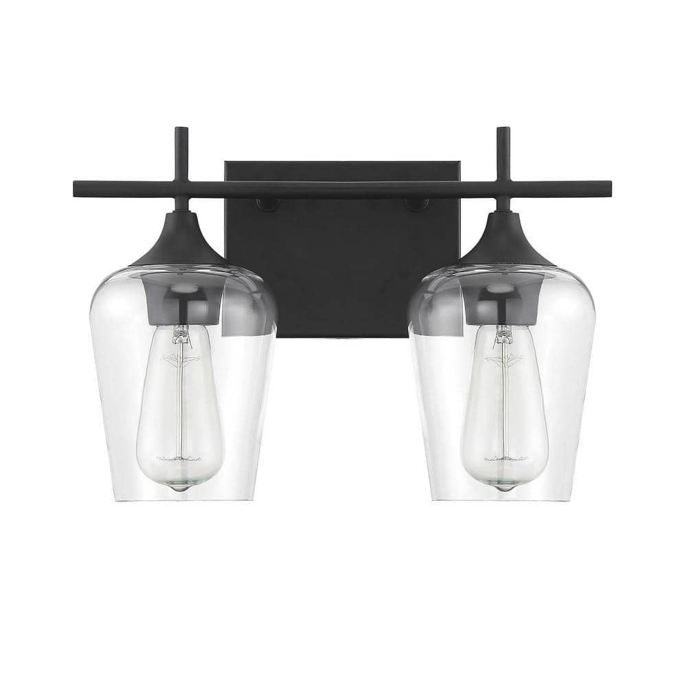 Matte Black and Clear Glass 2-Light Vanity Fixture