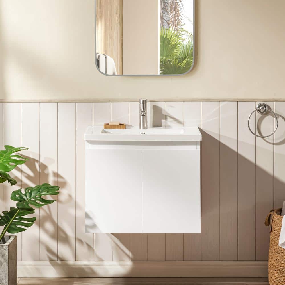 Niza 24 in. W x 16 in. D x 20.5 in. H Single Sink Wallmount Bath Vanity in Matte White with White Ceramic Top price history on PriceWatchPro