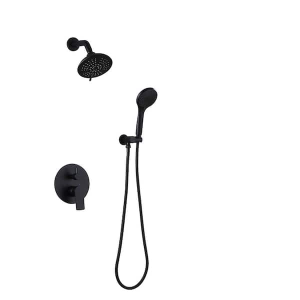 2-Spray 6 in. Dual Handle Wall Mounting Shower Head and Handheld Shower Head 3.6 GPM in Matte Black