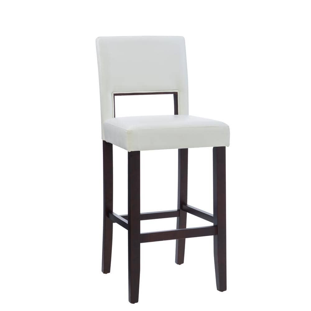 Edison 30.75 in. White High Back Wood Bar Stool with Faux Leather Seat