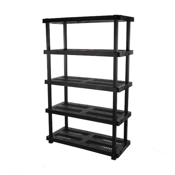 5 Tier Plastic Adjustable Garage Storage Shelving Unit in Black (48 in. W x 75 in. H x 20 in. D)