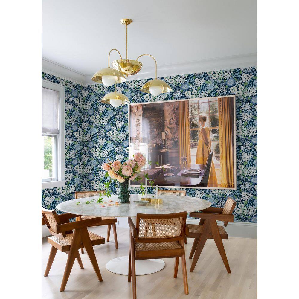 Karina Blue Wildflower Garden Vinyl-Coated Wallpaper Roll