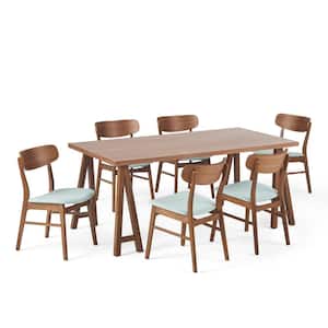 Lucious 7-Piece Rectangle Wood Top Mint and Walnut Standard Height Table Set